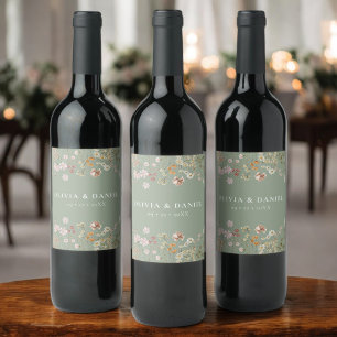 Wildflower Boho Chic Sage Green Wedding Wine Label