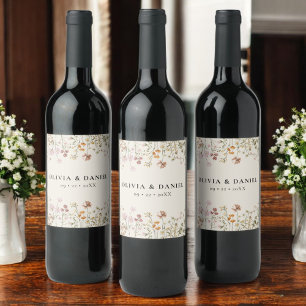 Wildflower Boho Chic Terracotta Neutral Wedding  Wine Label