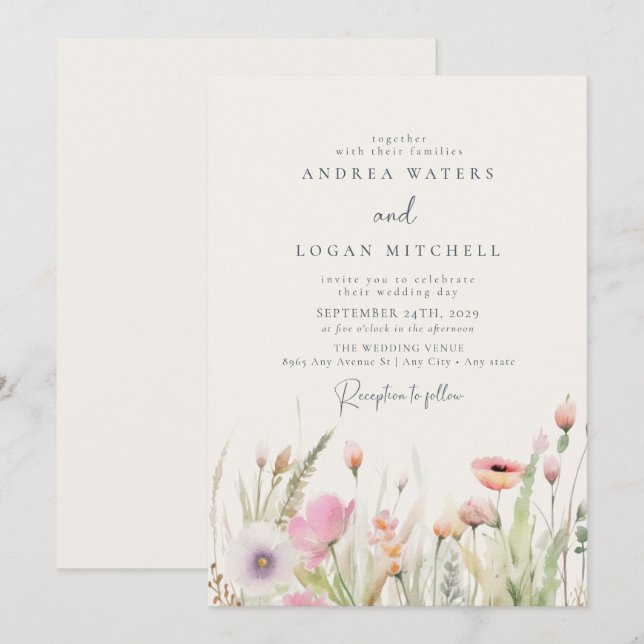 Wildflower Boho Chic Wedding Invitation (Front/Back)
