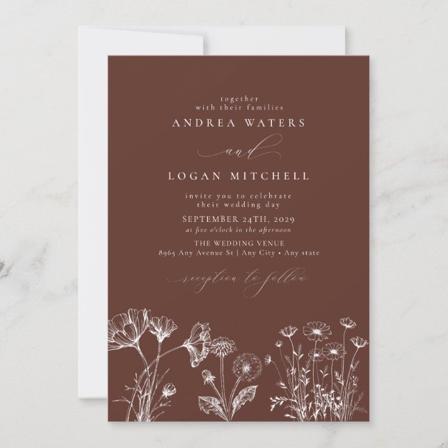 Wildflower Boho Chic Wedding Invitations (Front)