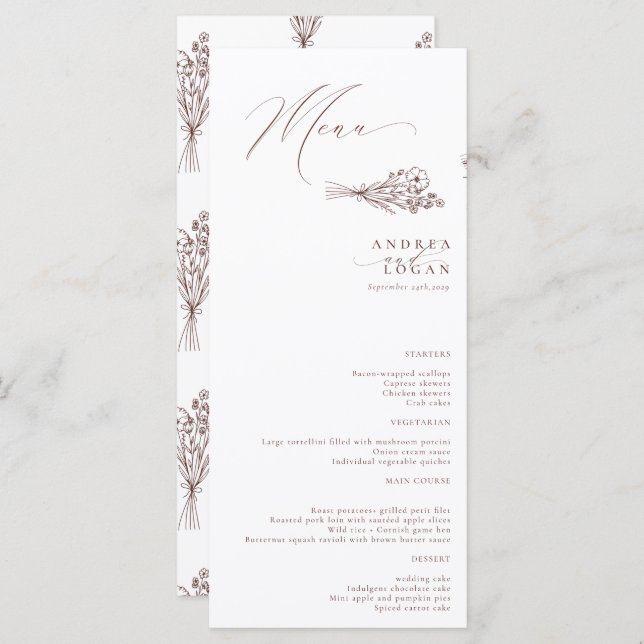Wildflower Boho Chic Wedding Menu (Front/Back)
