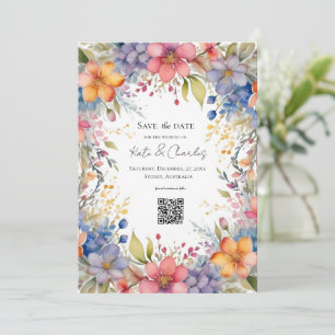 Wildflower boho chic wreath save the date invite