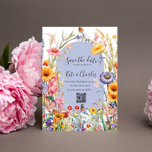 Wildflower boho chic wreath save the date invite