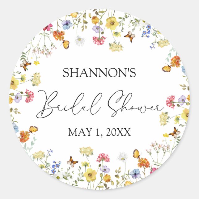 Wildflower Boho Colourful Botanical Bridal Shower Classic Round Sticker (Front)