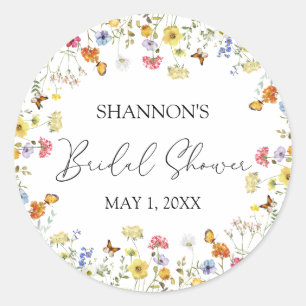 Wildflower Boho Colourful Botanical Bridal Shower Classic Round Sticker