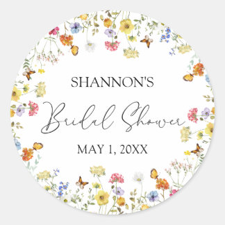 Wildflower Boho Colourful Botanical Bridal Shower Classic Round Sticker