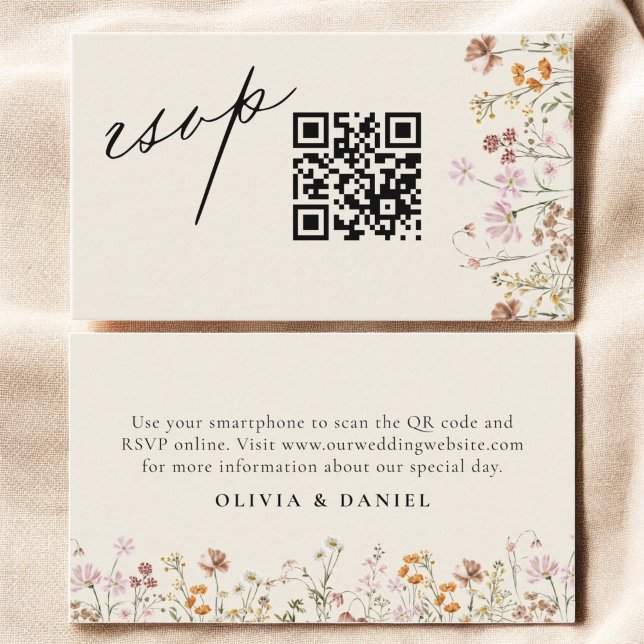 Wildflower Boho Cream RSVP QR Code Wedding Enclosure Card (Creator Uploaded)