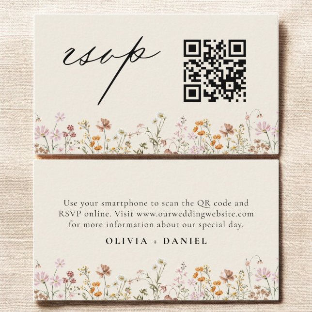 Wildflower Boho Cream RSVP QR Code Wedding Enclosure Card (Creator Uploaded)