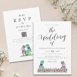 Wildflower Boho Dinosaur Theme Wedding Invitation