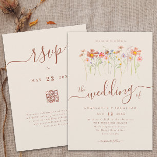 Wildflower Boho Fall Beige Terracotta QR code Invitation