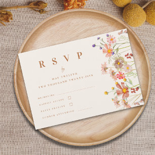 Wildflower Boho Fall Floral Terracotta Wedding RSVP Card