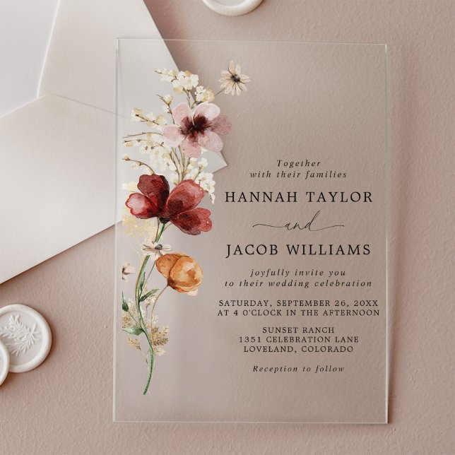 Wildflower Boho Fall Wedding Acrylic Invitations (Creator Uploaded)