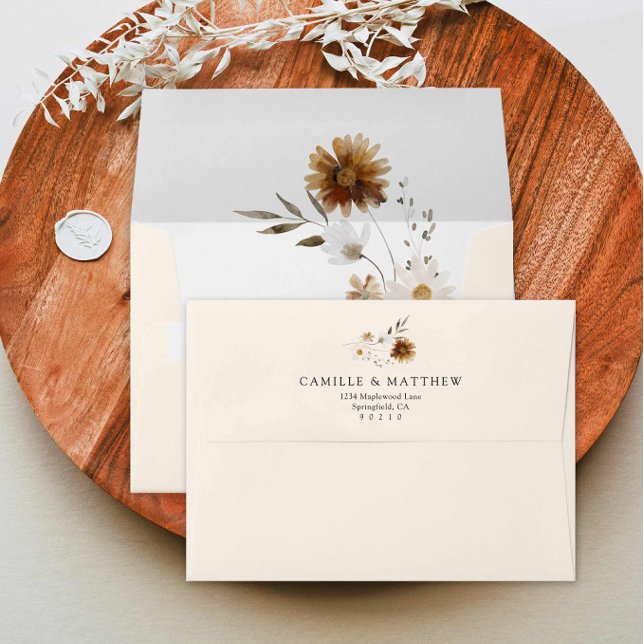 Wildflower Boho Fall Wedding Envelope (Boho Wildflower Wedding Invitation Envelope)