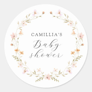 Wildflower Boho Floral Baby Shower  Classic Round Sticker