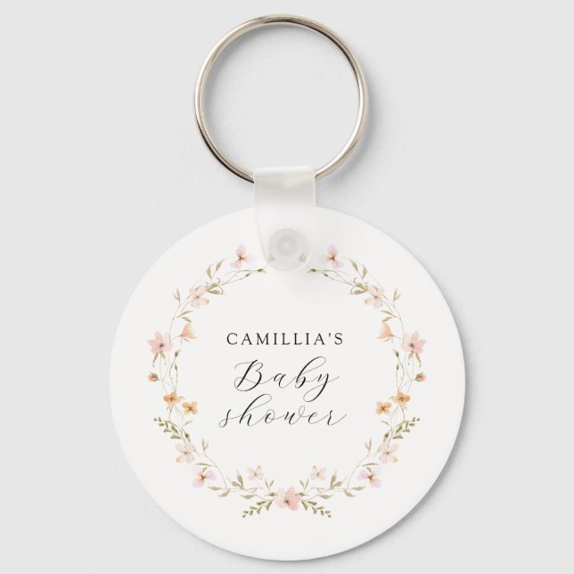 Wildflower Boho Floral Baby Shower  Key Ring (Front)