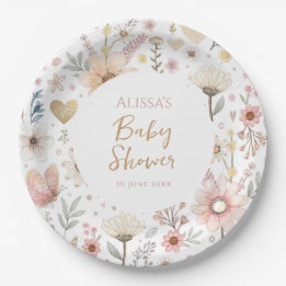 Wildflower Boho Floral  Baby Shower Paper Plate