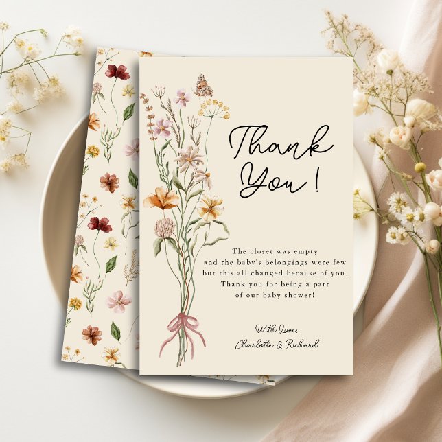 Wildflower Boho Floral Baby Shower Thank You Card (Wildflower Boho Floral Baby Shower Thank You Card)