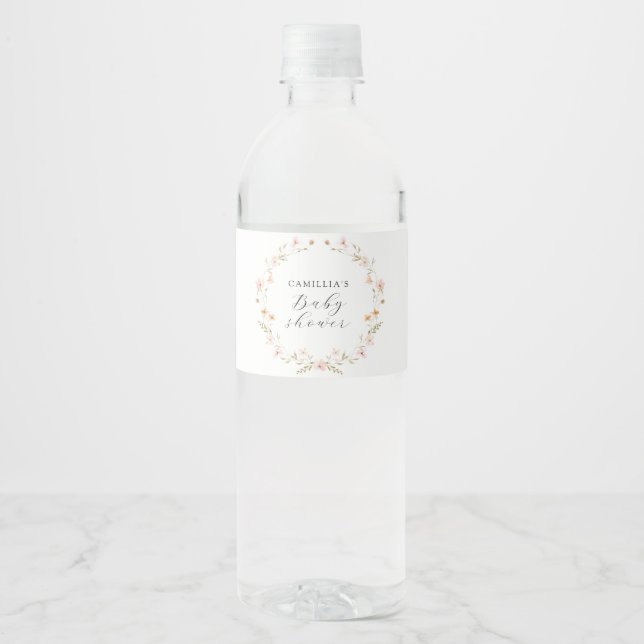 Wildflower Boho Floral Baby Shower  Water Bottle Label (Front)
