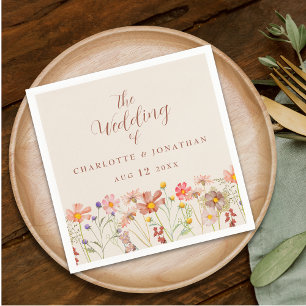 Wildflower Boho Floral Beige Terracotta Wedding Napkin