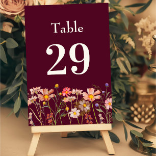 Wildflower Boho Floral Burgundy Terracotta Wedding Table Number