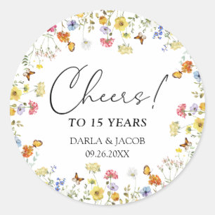Wildflower Boho Floral Cheers Wedding Anniversary Classic Round Sticker