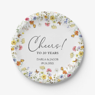 Wildflower Boho Floral Cheers Wedding Anniversary Paper Plate