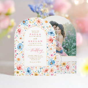Wildflower Boho Floral Garden Wedding Arch Photo Invitation