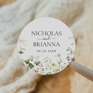 Wildflower Boho Floral Garden Wedding Classic Round Sticker