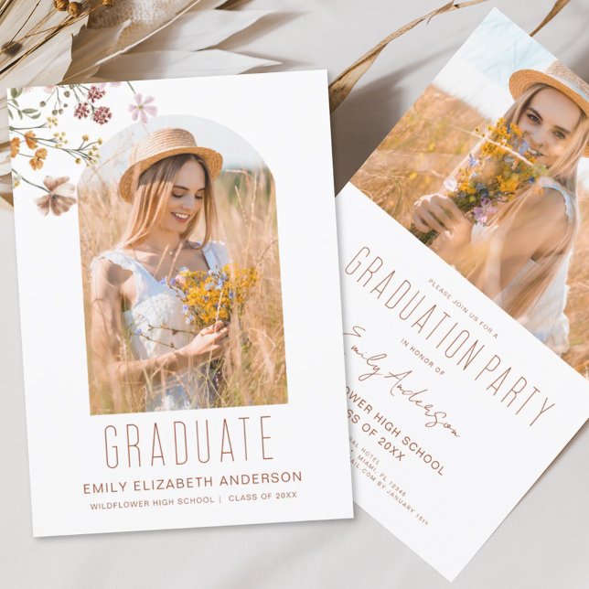 Wildflower Boho Floral Graduation Party Arch Photo Invitation (Creator Uploaded)