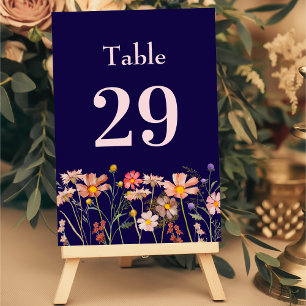 Wildflower Boho Floral Navy Blue Blush Wedding Table Number