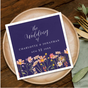 Wildflower Boho Floral Navy Blue White Wedding Napkin