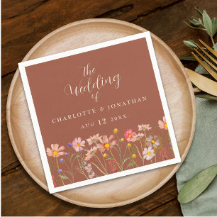 Wildflower Boho Floral Terracotta Beige Wedding Napkin