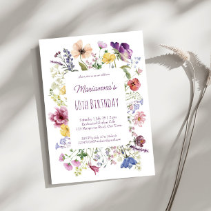 Wildflower boho flowers purple birthday party invitation