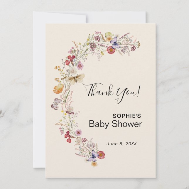 Wildflower Boho Garden Baby In Bloom Thank You Card (Front)