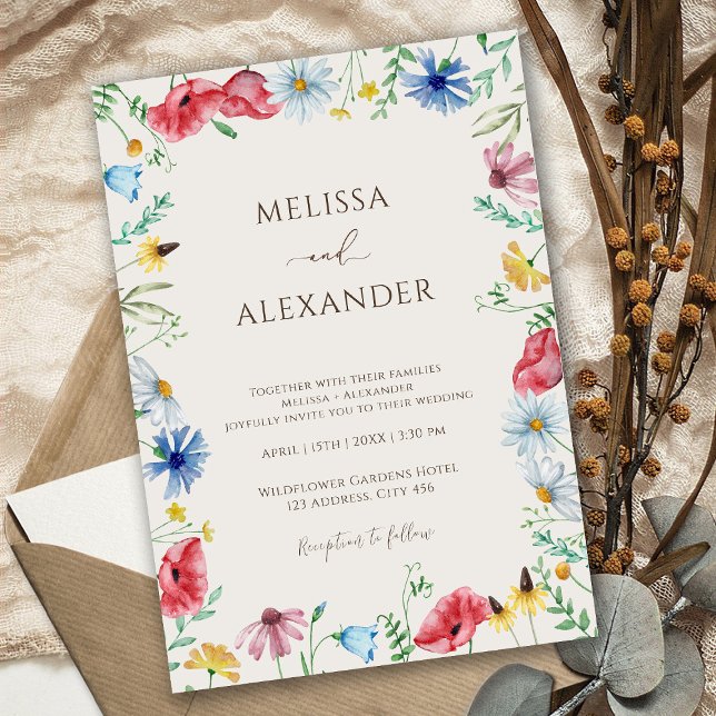 Wildflower boho garden floral beige Wedding Invitation (Creator Uploaded)