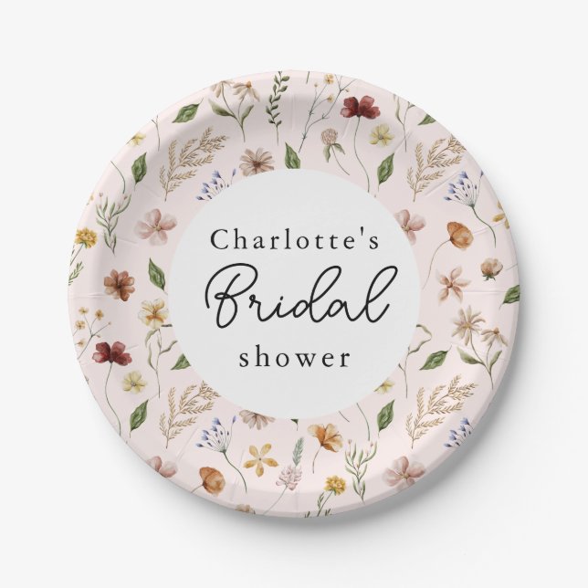 Wildflower Boho Garden Floral Bridal Shower Paper Plate (Front)