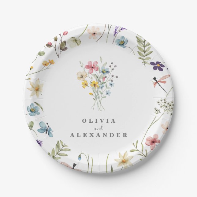 Wildflower Boho garden floral Paper Plate (Front)
