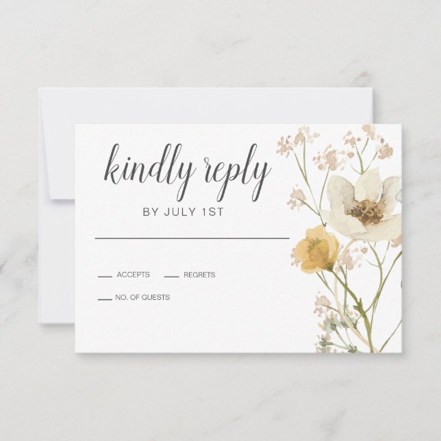 Wildflower Boho garden Floral Wedding RSVP Card (Front)