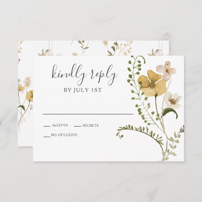 Wildflower Boho garden Floral Wedding RSVP Card (Front/Back)
