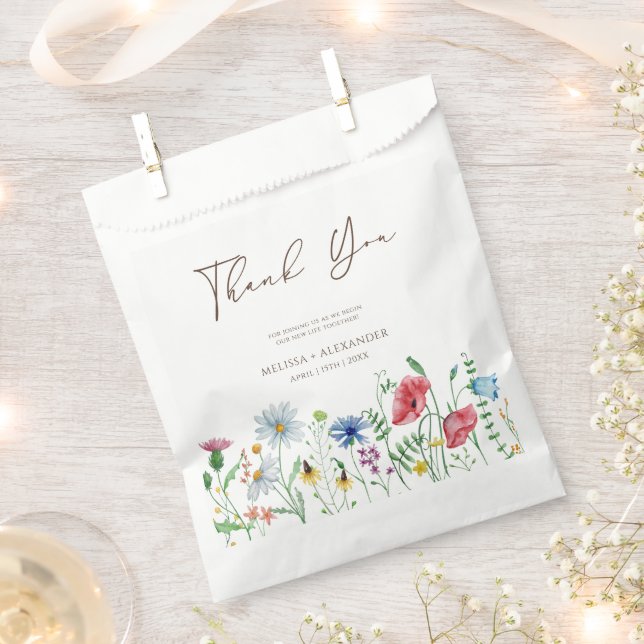 Wildflower Boho Garden Floral Wedding Thank You  Favour Bag (Clipped)