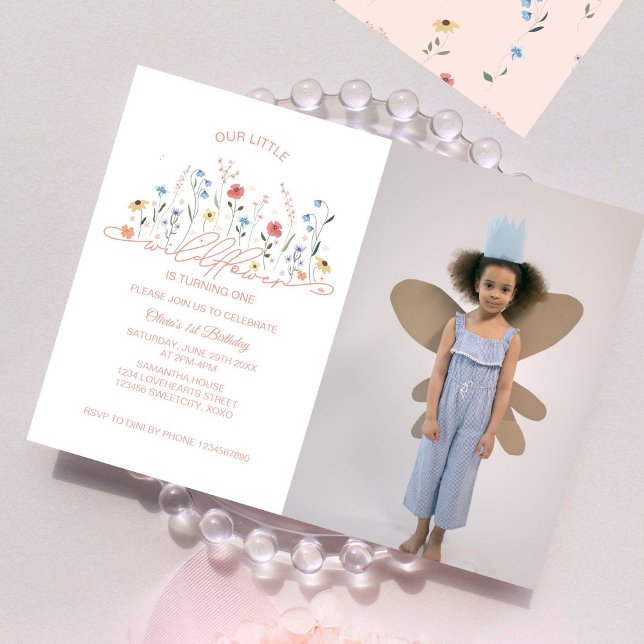 Wildflower Boho Garden Party 1st Birthday Photo Invitation (Creator Uploaded)