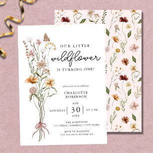 Wildflower Boho Garden Theme Girl 1st Birthday Inv Invitation