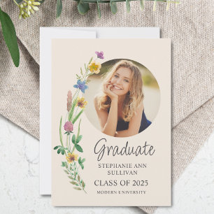 Wildflower Boho Girl Photo University Graduation Announcement