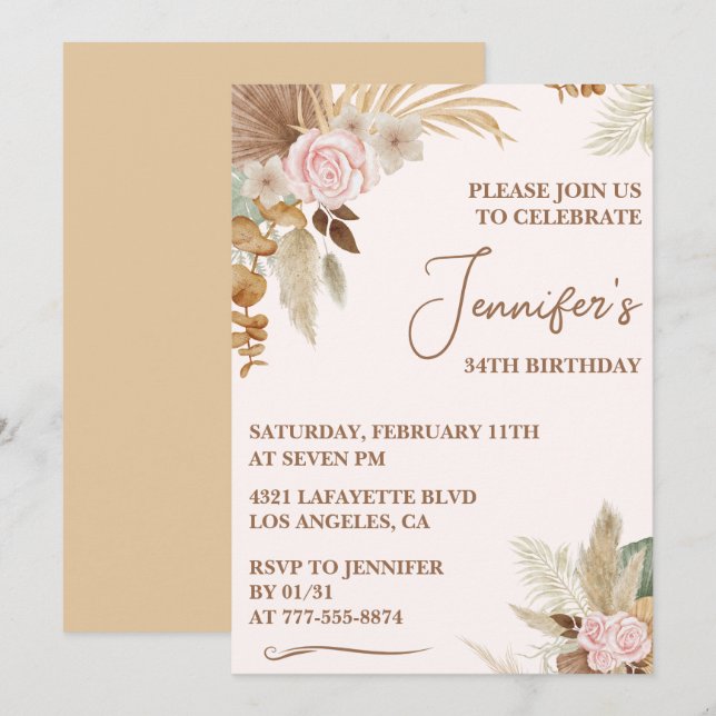 Wildflower Boho Groovy Whimsy 34th birthday Invitation (Front/Back)