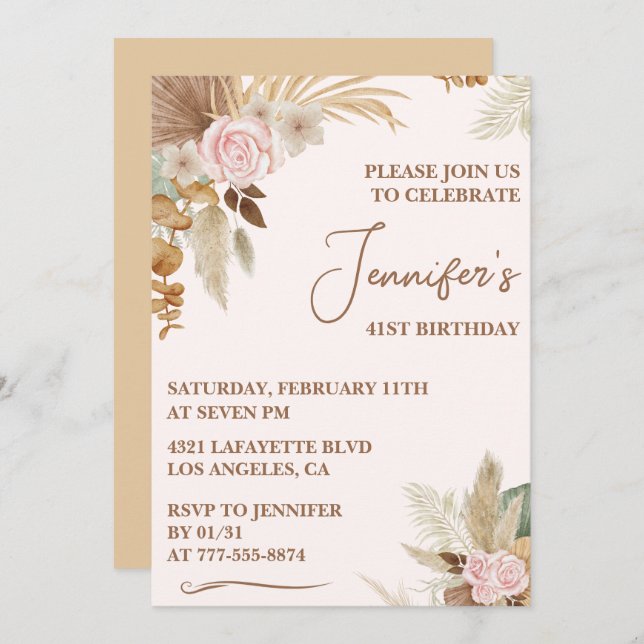 Wildflower Boho Groovy Whimsy 41st birthday Invitation (Front/Back)