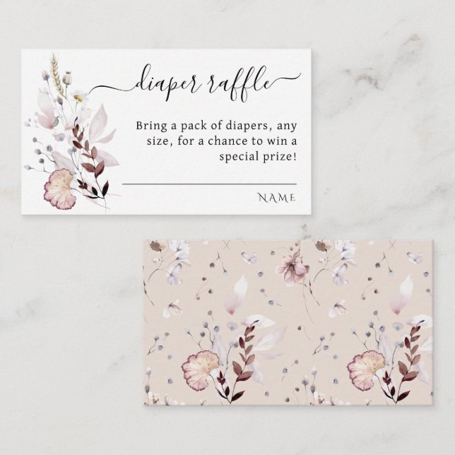Wildflower boho minimal modern Baby Shower Diaper Enclosure Card (Front/Back)