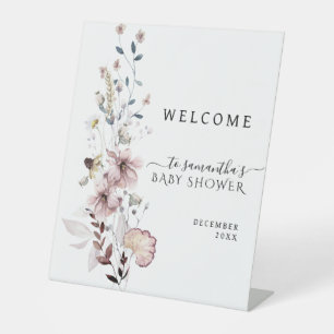 Wildflower boho minimal modern Baby Shower Welcome Pedestal Sign