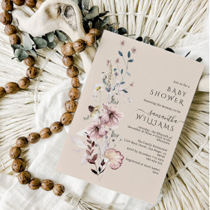 Wildflower boho minimalist modern Girl Baby Shower Invitation