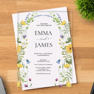 Wildflower Boho Minimalist Modern Meadow Wedding Acrylic Invitations