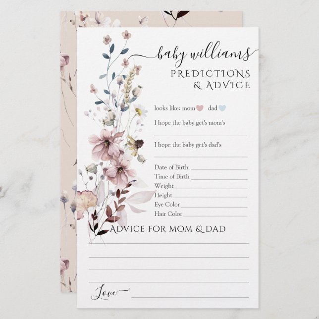 Wildflower boho modern Baby Shower Game (Front/Back)
